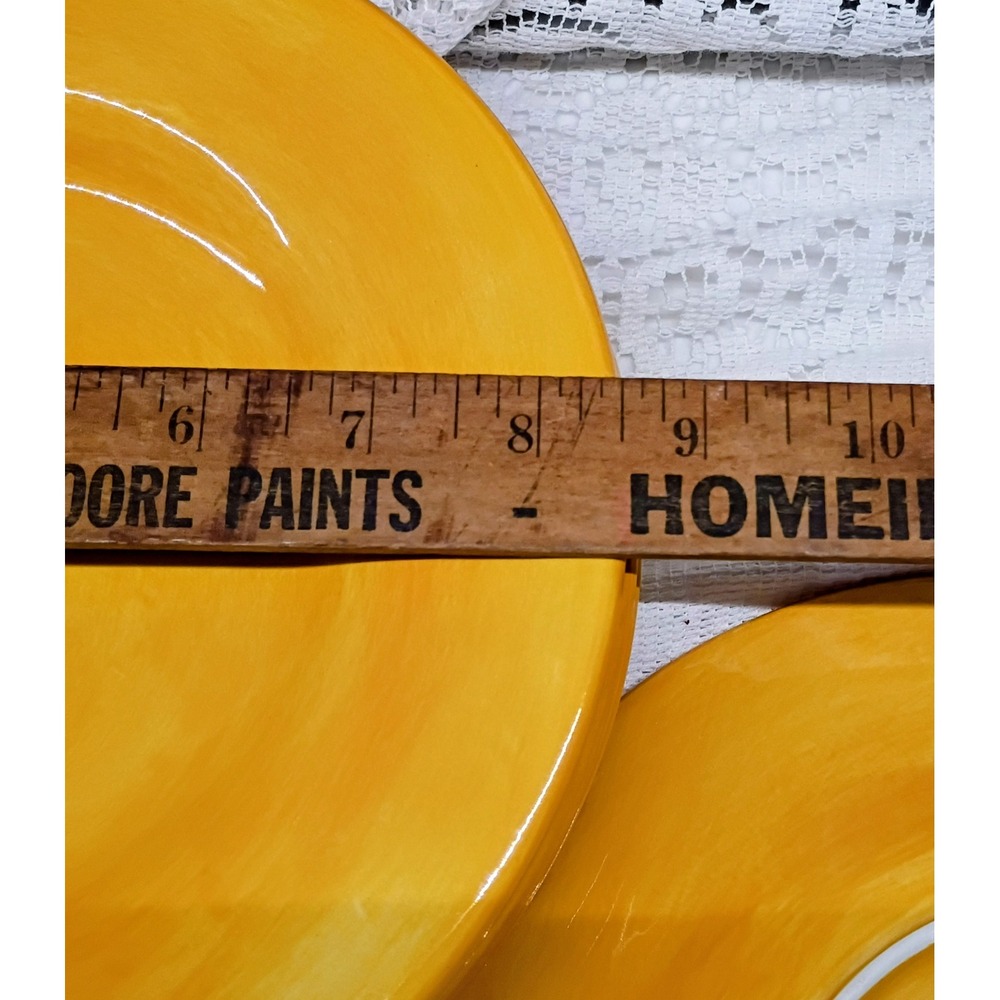 Salute Hand Painted Collection Yellow Orange Dinner Plates Set of 4 Ceramic - Picture 5 of 5
